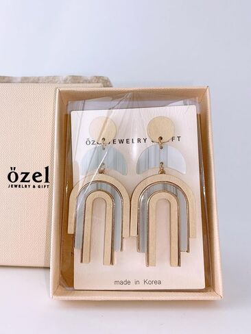 Ozel - Natural Wooden Acrylic Boho Drop Dangle Earrings for Women - Geometric Statement Jewellery - Brown, Black, Magent Red, Olive Green, White beige in Kuwait
