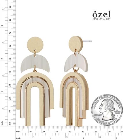 Ozel - Natural Wooden Acrylic Boho Drop Dangle Earrings for Women - Geometric Statement Jewellery - Brown, Black, Magent Red, Olive Green, White beige in Kuwait