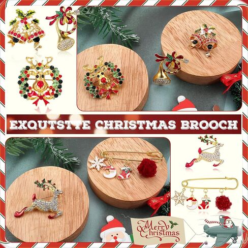 Kakonia 9Pcs CZ Christmas Brooch Pin Set for Women Men Reindeer Snowman Santa Brooch Pin in Kuwait