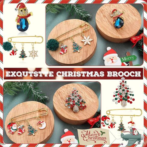 Kakonia 9Pcs CZ Christmas Brooch Pin Set for Women Men Reindeer Snowman Santa Brooch Pin in Kuwait