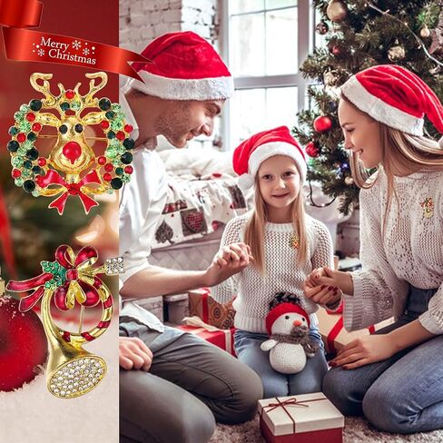 Kakonia 9Pcs CZ Christmas Brooch Pin Set for Women Men Reindeer Snowman Santa Brooch Pin in Kuwait