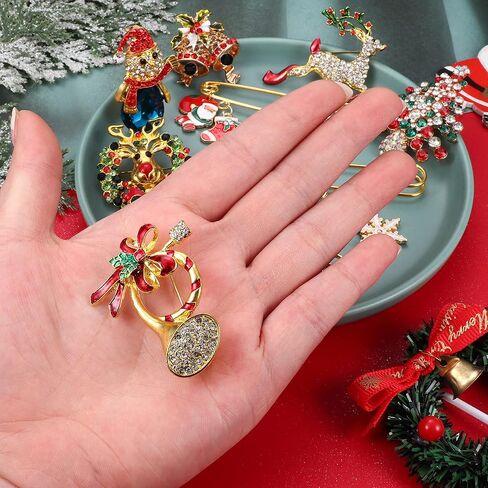 Kakonia 9Pcs CZ Christmas Brooch Pin Set for Women Men Reindeer Snowman Santa Brooch Pin in Kuwait