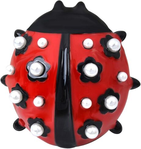 أوبوني جميل أحمر أسود المينا الأبيض لؤلؤة كبيرة خنفساء الحشرات دبوس قلادة للنساء فتاة in Kuwait