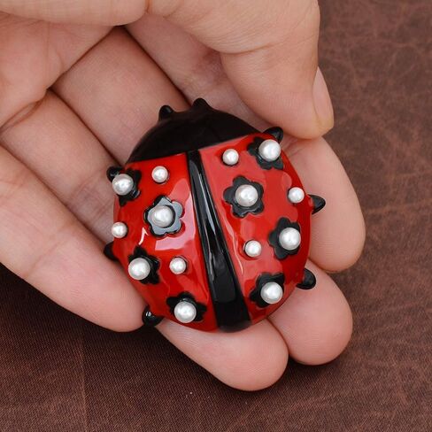 أوبوني جميل أحمر أسود المينا الأبيض لؤلؤة كبيرة خنفساء الحشرات دبوس قلادة للنساء فتاة in Kuwait