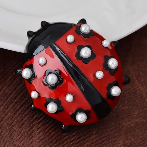 أوبوني جميل أحمر أسود المينا الأبيض لؤلؤة كبيرة خنفساء الحشرات دبوس قلادة للنساء فتاة in Kuwait