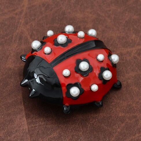 أوبوني جميل أحمر أسود المينا الأبيض لؤلؤة كبيرة خنفساء الحشرات دبوس قلادة للنساء فتاة in Kuwait