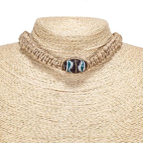 BlueRica Large Hemp Choker Necklace with Clay Bead in Saudi Arabia