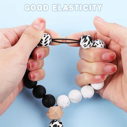 WLLHYF Silicone Key Ring Bracelet Wristlet Keychains Beaded Bangle Bracelet for Women Beaded Keychain with Leather Tassel Portable Phone Car Keys Decor in Saudi Arabia