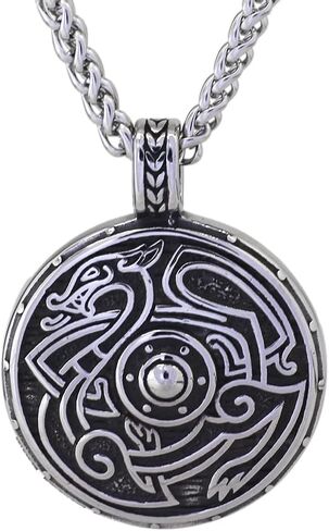 جو شوانج قلادة تميمة بتصميم درع التنين الاسكندنافي للرجال من فايكنغ مع حقيبة هدايا فالكنوت من الستانلس ستيل بدون احجار كريمة, ستانلس ستيل, لا أحجار كريمة in Kuwait