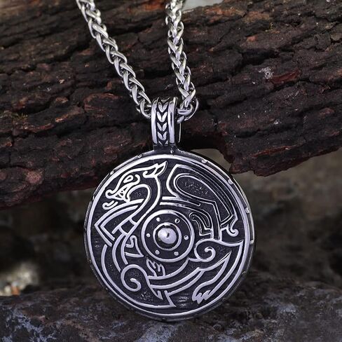 جو شوانج قلادة تميمة بتصميم درع التنين الاسكندنافي للرجال من فايكنغ مع حقيبة هدايا فالكنوت من الستانلس ستيل بدون احجار كريمة, ستانلس ستيل, لا أحجار كريمة in Kuwait