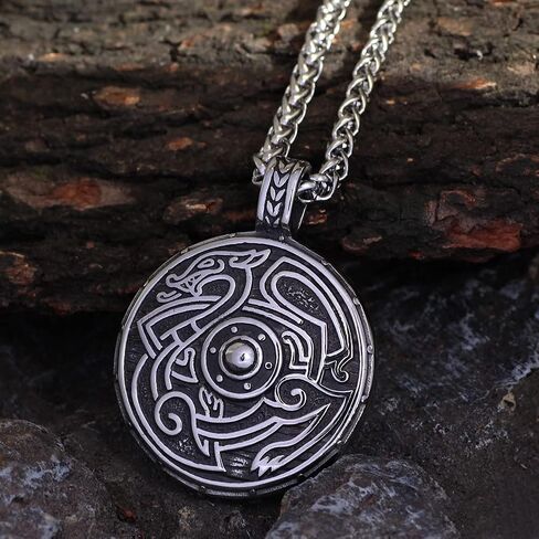 جو شوانج قلادة تميمة بتصميم درع التنين الاسكندنافي للرجال من فايكنغ مع حقيبة هدايا فالكنوت من الستانلس ستيل بدون احجار كريمة, ستانلس ستيل, لا أحجار كريمة in Kuwait