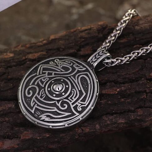 جو شوانج قلادة تميمة بتصميم درع التنين الاسكندنافي للرجال من فايكنغ مع حقيبة هدايا فالكنوت من الستانلس ستيل بدون احجار كريمة, ستانلس ستيل, لا أحجار كريمة in Kuwait