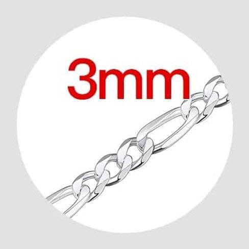 Solid 925 Sterlings Silver 3mm 5mm Flat Curb Cuban Link Chain/Figaro Chain Necklace, Hip Hop Jewelry for Men Women 14"/18"/20"/22"/24"/26"/28" in Saudi Arabia