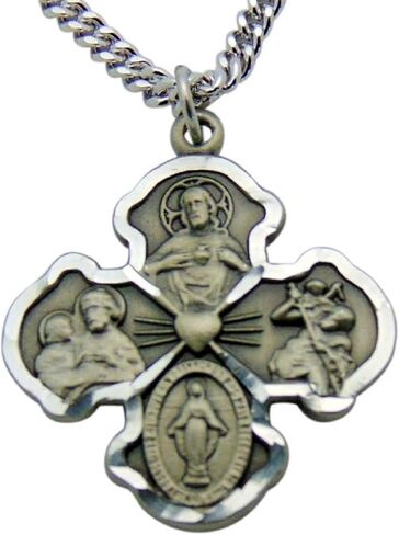 Solid Pewter Four Way Scapular Medal Boxed USA Made, 1 Inch in Kuwait