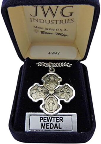 Solid Pewter Four Way Scapular Medal Boxed USA Made, 1 Inch in Kuwait