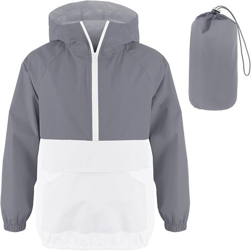 MODAFANS Girls Boys Rain Jacket Lightweight Waterproof Packable Hooded Half zip RainCoats Windbreaker for Outdoor 4-13Year in Kuwait