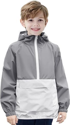 MODAFANS Girls Boys Rain Jacket Lightweight Waterproof Packable Hooded Half zip RainCoats Windbreaker for Outdoor 4-13Year in Kuwait