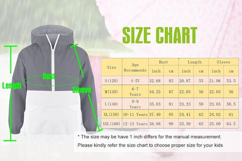 MODAFANS Girls Boys Rain Jacket Lightweight Waterproof Packable Hooded Half zip RainCoats Windbreaker for Outdoor 4-13Year in Kuwait