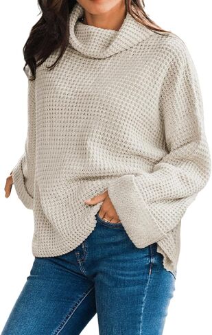 CUPSHE Women Turtleneck Sweater Chunky Knit Casual Tops Long Sleeves Rolled Cuffs Sweaters in Saudi Arabia