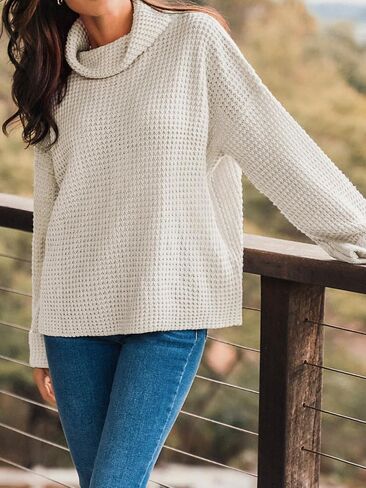 CUPSHE Women Turtleneck Sweater Chunky Knit Casual Tops Long Sleeves Rolled Cuffs Sweaters in Saudi Arabia