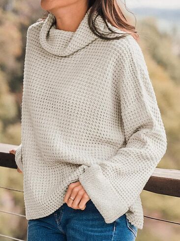 CUPSHE Women Turtleneck Sweater Chunky Knit Casual Tops Long Sleeves Rolled Cuffs Sweaters in Saudi Arabia