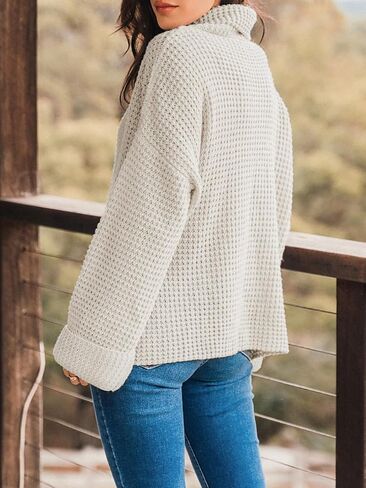CUPSHE Women Turtleneck Sweater Chunky Knit Casual Tops Long Sleeves Rolled Cuffs Sweaters in Saudi Arabia