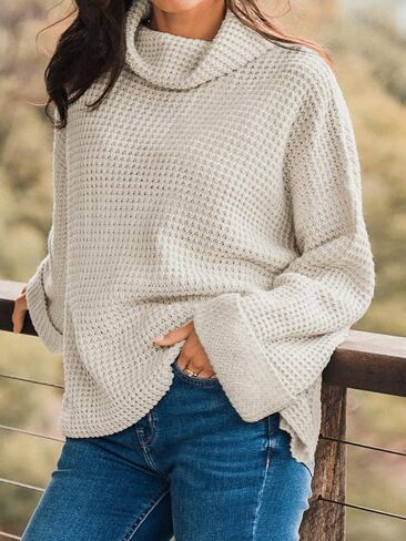 CUPSHE Women Turtleneck Sweater Chunky Knit Casual Tops Long Sleeves Rolled Cuffs Sweaters in Saudi Arabia