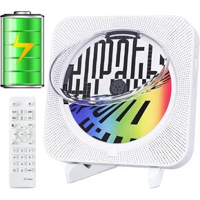 مشغل أقراص مضغوطة محمول يعمل بتقنية البلوتوث مع مكبرات صوت ستيريو هاي فاي للمنزل، مشغل أقراص مضغوطة قابل لإعادة الشحن مع شاشة LED وجهاز تحكم عن بعد، يدعم راديو CD/FM/بطاقة USB/بطاقة TF/AUX/مؤقت، أبيض. in Kuwait