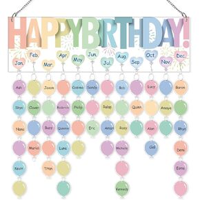 لوحة تقويم عيد ميلاد أكريليك للتعليق على الحائط DIY لوحة تعقب عيد ميلاد مزخرفة مع 120 بطاقة بالون لتذكير عيد ميلاد العائلة وتقويم الفصل الدراسي لعيد الميلاد وديكور لوحة الإعلانات