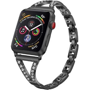 Replacement for Apple Watch Band 38mm 40mm 44mm 42mm Stainless Steel for Iwatch Series 5/4/3/2/1 for Women (Black, 42mm/44mm/45mm)