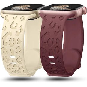 2-Pack Timezone Luxury Cheetah Slim Sport Wristbands Compatible with Apple Watch Band 40mm 38mm 41mm 42mm 44mm 45mm 49mm for Women & Men,Engraved Soft silicone watch strap for iWatch Ultra/Ultra 2 series 8 7 6 5 4 3 2 1 SE