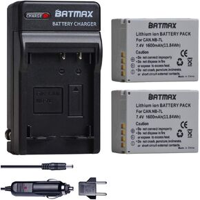 Batmax 2Pcs NB-7L NB 7L Battery + DC Charger Kits for Canon NB-7L Battery; Canon PowerShot G10 G11 G12 SX30 is Digital Cameras