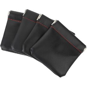 Molain 4Pcs PU Leather Earphone Pouch Headphone Storage Bag, Closure Soft Elastic Snap Spring Pouch for Carrying or Storing Headphones