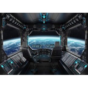 LYWYGG 7x5ft Vinyl Spaceship Interior Background Futuristic Science Fiction Photography Backdrops Spacecraft Cabin Photo Shoot Studio Props Astronomy Universe Galaxy Outer Space Station CP-37-0705