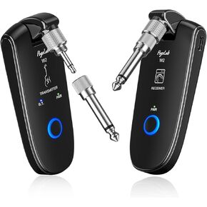UHF Wireless Guitar System with BT Function, Rechargeable Guitar Wireless Transmitter Receiver, 6.35mm & 3.5mm 2 in 1 Plug, 35 Channels Digital Audio System for Electric Guitars, Bass