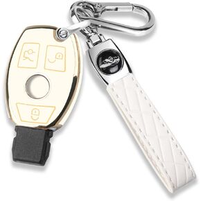 QBUC for Mercedes Benz Key Fob Cover with Keychain Soft TPU Protection Case Compatible with Mercedes Benz A B C E G M R S Class GLA GLB GLC GLE GLK GLS(Blue)