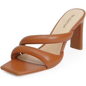 Modatope Square Toe Heels Mules for Women Heels Chunky Block Heeled Sandals Dress Wedding Shoes