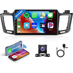 2G+64G Android Car Radio Stereo for Toyota RAV4 2013-2019 with Wireless Carplay Android Auto, 10.1 Inch Touch Screen Head Unit with Mirror Link GPS Navigation WiFi Bluetooth FM RDS Backup Camera SWC