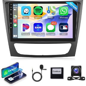 2G+64G Android Car Radio Stereo for Mercedes Benz E Class W211/CLS 2005-2008 with Wireless Carplay Android Auto, 9 inch Touch Screen Head Unit Mirror Link GPS WiFi Bluetooth FM RDS EQ Backup Camera