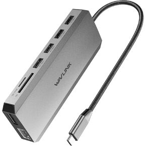 WAVLINK USB C Docking Station Dual Monitor, USB C Hub Laptop Triple Display, USB C to 2 HDMI,DisplayPort, PD Charging, Ethernet, 5 USB, SD/TF Read, Audio for MacBook Dell HP Lenovo Surface, Dark Grey