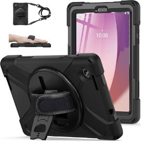 ZenRich Carrying Case for Lenovo Tab M9(2023 Released 9.0'') TB-310FU/ TB-310FX, Heavy Duty Rugged Full-Body Protective Case w/ [360 Rotating Stand] [Hand Strap][Shoulder Belt] for Lenovo Tab M9,Black