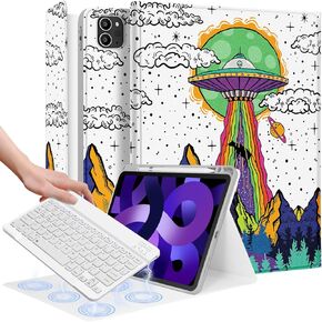 for iPad Air 11 inch Case 2024, Air 5th/4th Generation 10.9, Pro 11'' Case with Keyboard Pencil Holder Folio Tablet Cover Women Girls Cute Floral Flower for iPad Air 11 2024 (M2), Pro 11
