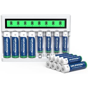 Deleepow NiMH AA بطاريات قابلة للشحن 8 حزمة 3300 مللي أمبير 1.2 فولت AA بطارية قابلة للشحن و8 حزمة بطاريات NiMH AAA قابلة للشحن مع شاحن