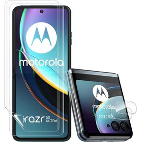 For Motorola Razr+ / Plus (2024) Screen Protector (TPU) With Tempered Glass Screen Protector + HD Camera Lens Protector Motorola Razr Plus 2024 Case Friendly, No Bubble [2 Sets 4 Pack]