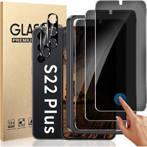 3+2 Pack Privacy Screen Protector And Camera Lens Protection for Galaxy S22 Plus S22+ 5G, Anti-Spy 9H Hardness Support Fingerprint Unlock Tempered Glass Screen Protector for Samsung Galaxy S22 Plus S22+