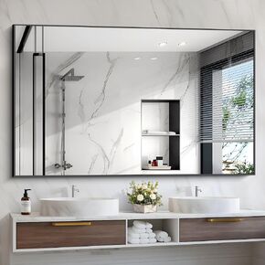 48"X36" Rectangle Mirrors, Black Bathroom Mirror for Wall Metal Frame, Modern Vanity Wall Mirror for Bathroom Living Room, Entryway Hangs Horizontal or Vertical