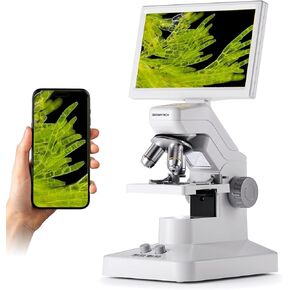 WiFi Biological Digital Microscope with 7"" Screen, 1600X Optical Objective Lenses, STEM Microscope Kit, with Dark Field vision, white, GF300C