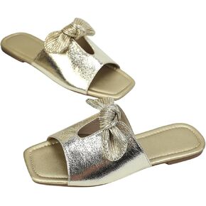 GORGLITTER Women's Knot Cut Out Single Band Slide Shoes Square Open Toe Metallic Flat Sandals in Saudi Arabia