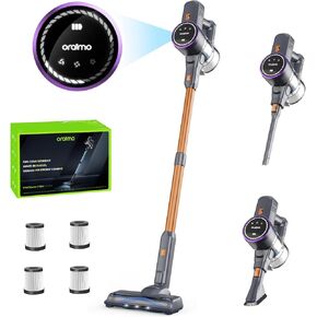 Oraimo Cordless Vacuum, 24KPA Vacuum Cleaner with 270W Brushless Motor, Stick Vacuum with Anti-entangle Floor Brush, Up to 45min Runtime, for Pet Hair Hard Floor Carpet Stair Dorm, 4 HEPA