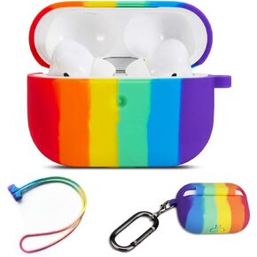 Cute Colorful Case for Airpods Pro,Rainbow Pattern Soft Silicone Protective Case with Anti Lost Rope for AirPods Pro 2019,Rainbow Colors Protective Cover for Airpods Pro